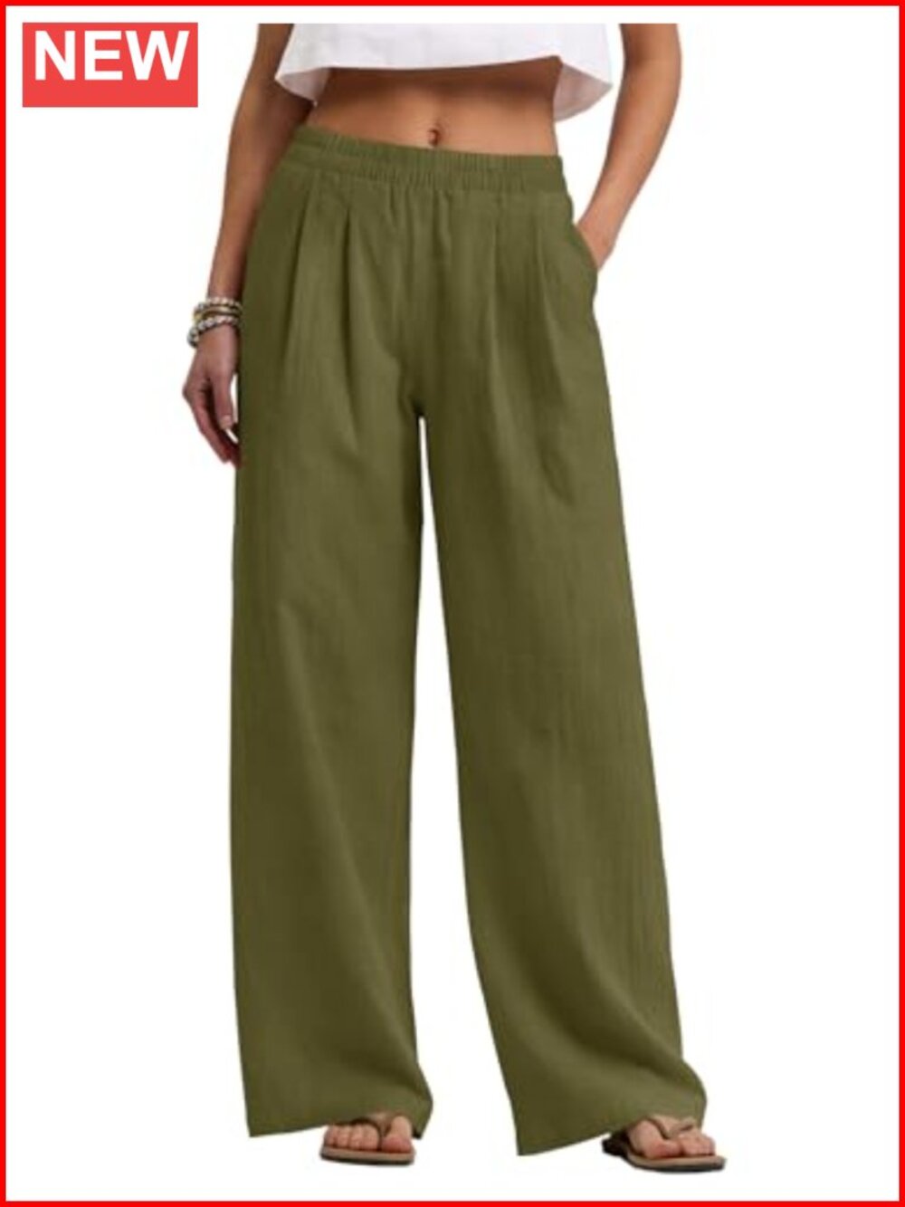 Cotton Linen Wide Leg Palazzo Pull-On Pants Summer Travel